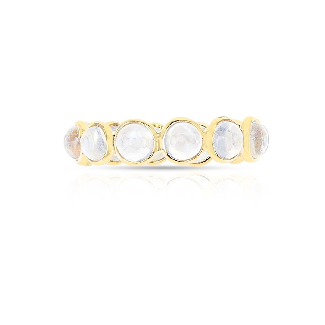 Round Cut Round Moonstone Cabochon Band, Yellow Gold
