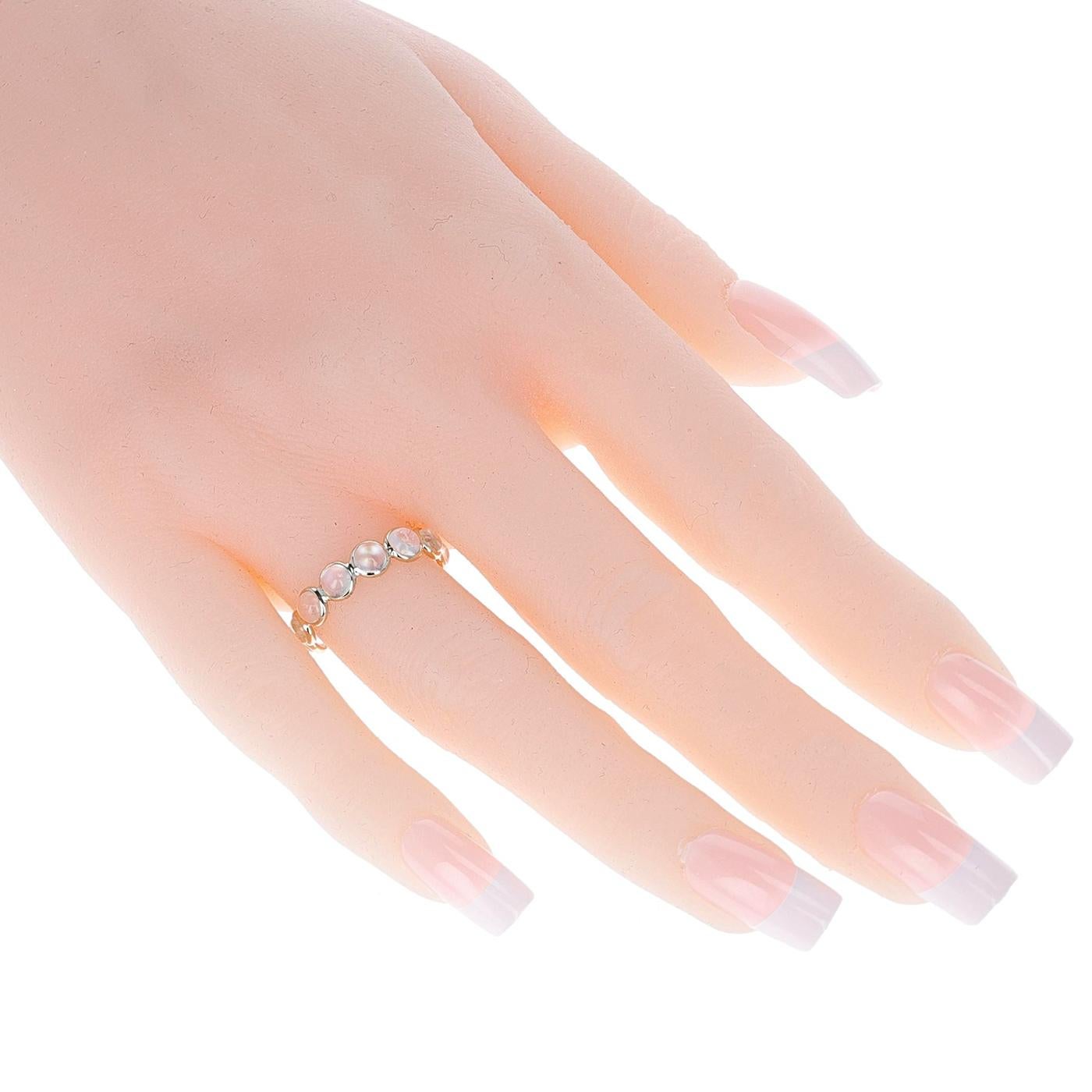 Women's or Men's Round Moonstone Cabochon Band, Yellow Gold