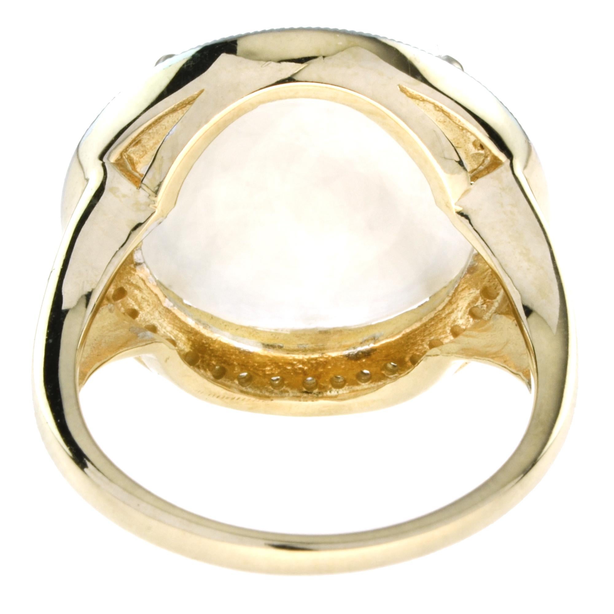 Round Moonstone with Diamond Halo Split Shank Cocktail Ring in 9K Yellow Gold For Sale 2