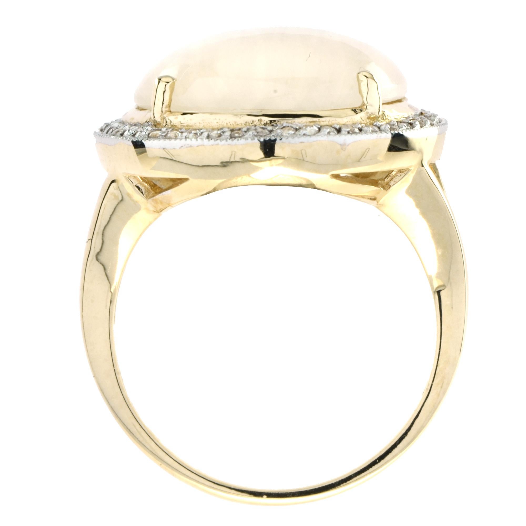 Round Moonstone with Diamond Halo Split Shank Cocktail Ring in 9K Yellow Gold For Sale 3