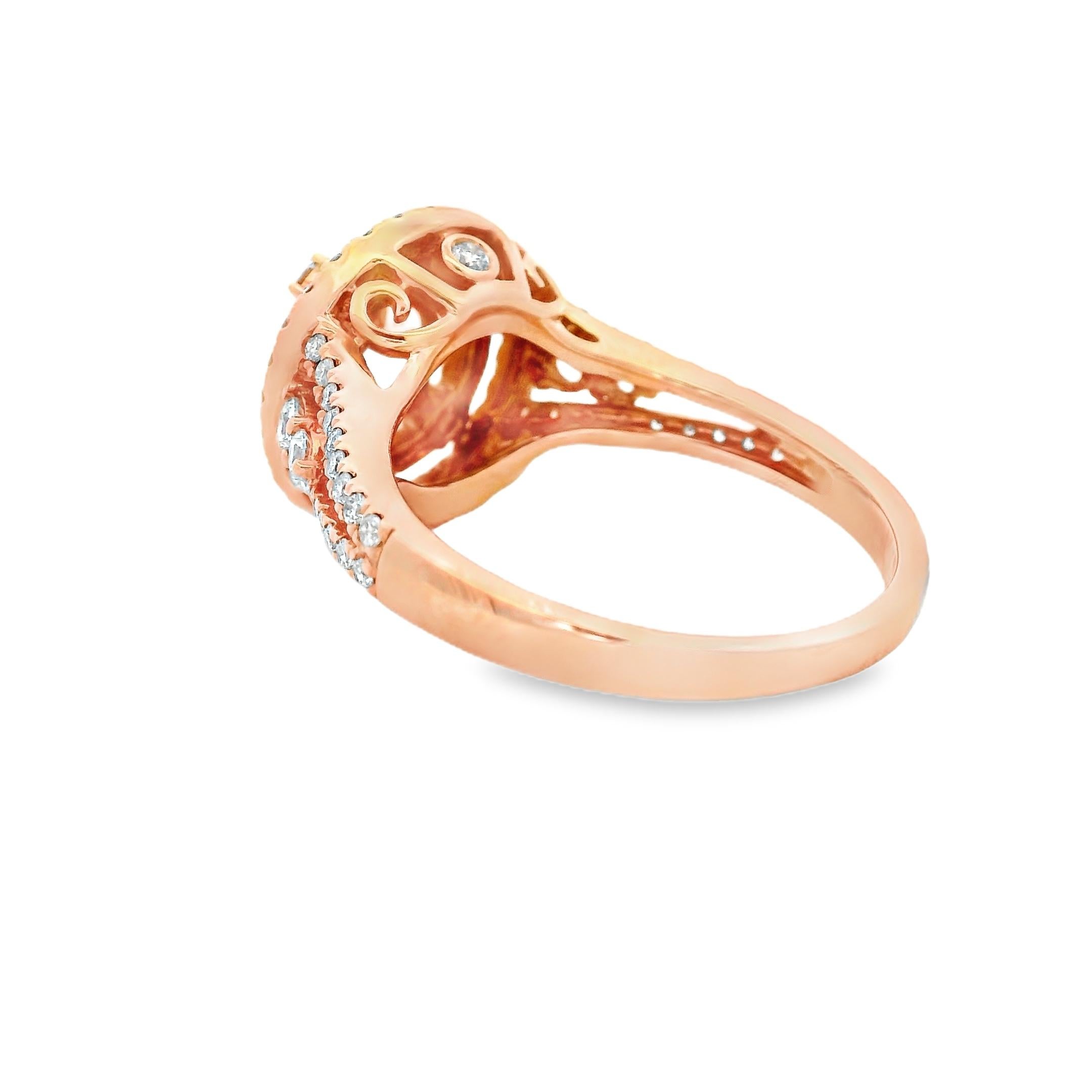 Anillo Halo de Morganita Redonda y Diamantes en Oro Rosa de 14K Talla 7 en Nuevo estado para la venta en New York, NY