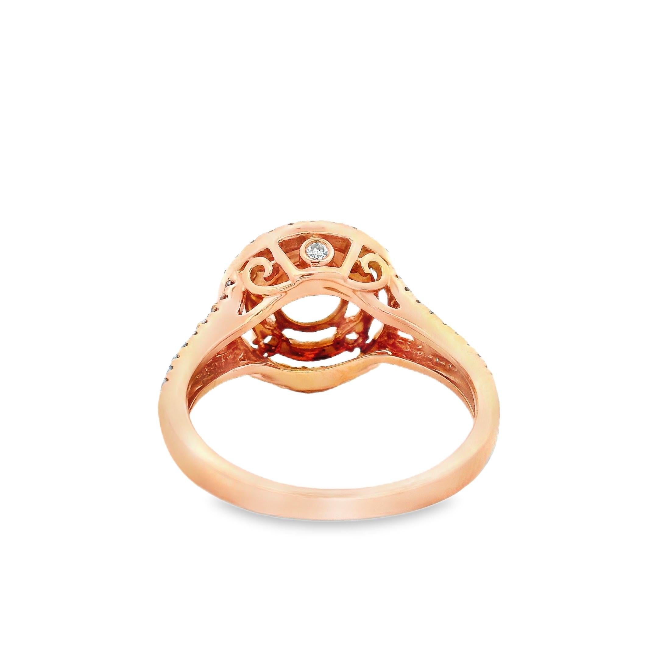 De las mujeres Anillo Halo de Morganita Redonda y Diamantes en Oro Rosa de 14K Talla 7 en venta