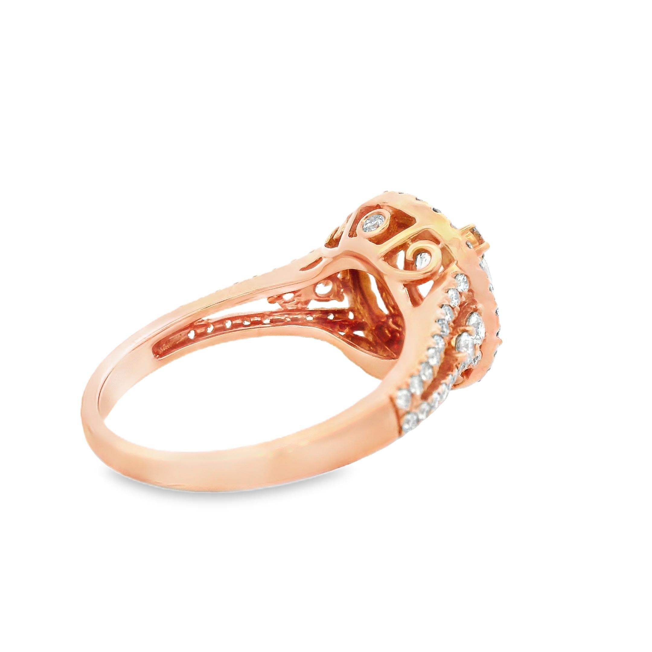 Anillo Halo de Morganita Redonda y Diamantes en Oro Rosa de 14K Talla 7 en venta 1