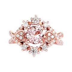 Round Morganite 
Diamond Halo Unique Engagement Ring "Destiny"