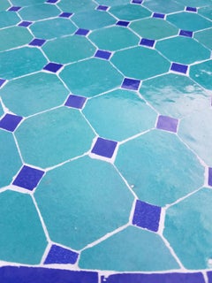 Round Moroccan Mosaic Table, Blue / Aqua