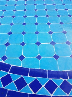 Round Moroccan Mosaic Table, Blue on Blue