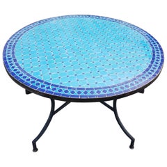 Round Moroccan Mosaic Table, Blue on Blue