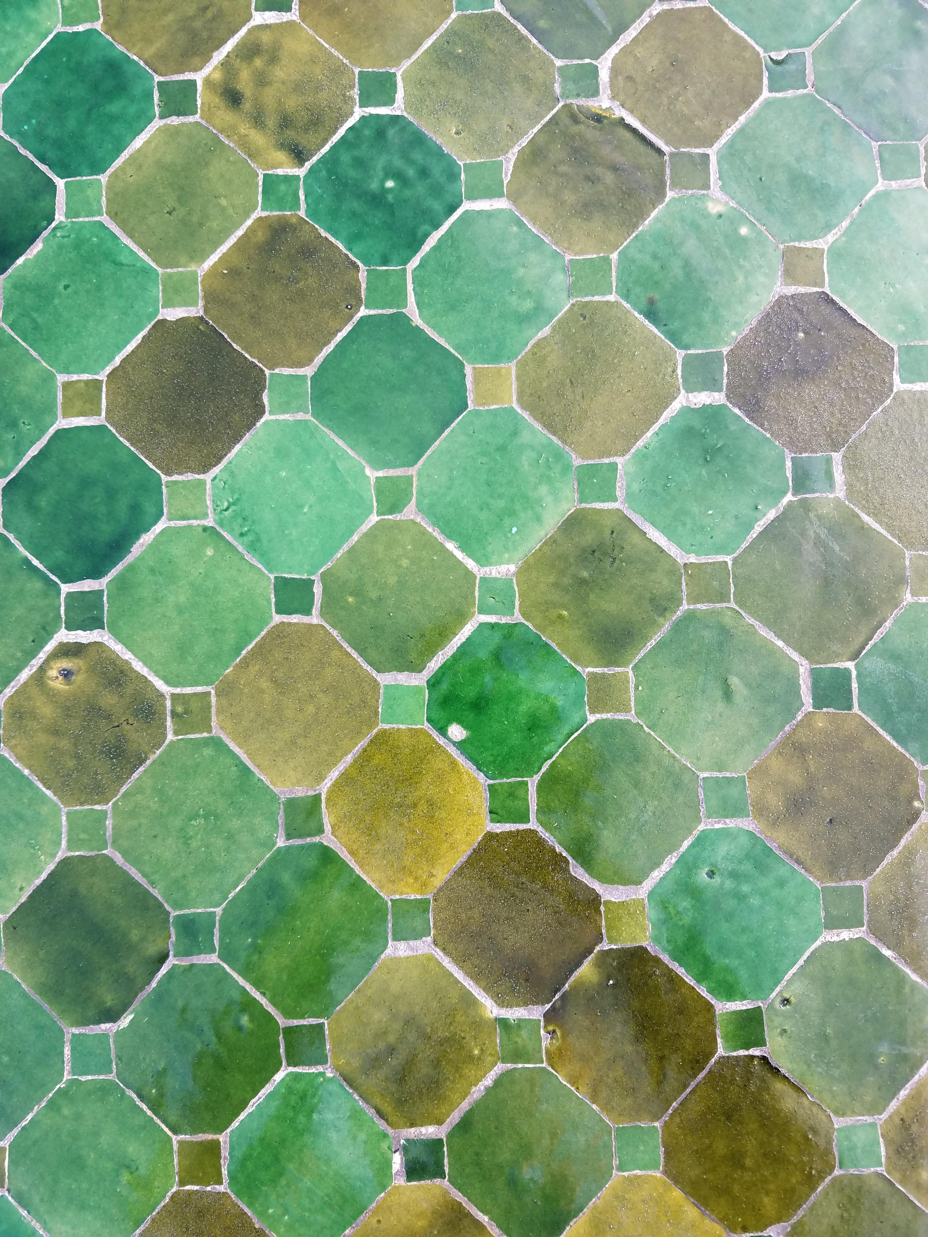 Round Moroccan Mosaic Table, Tamegroute Green In New Condition In Orlando, FL