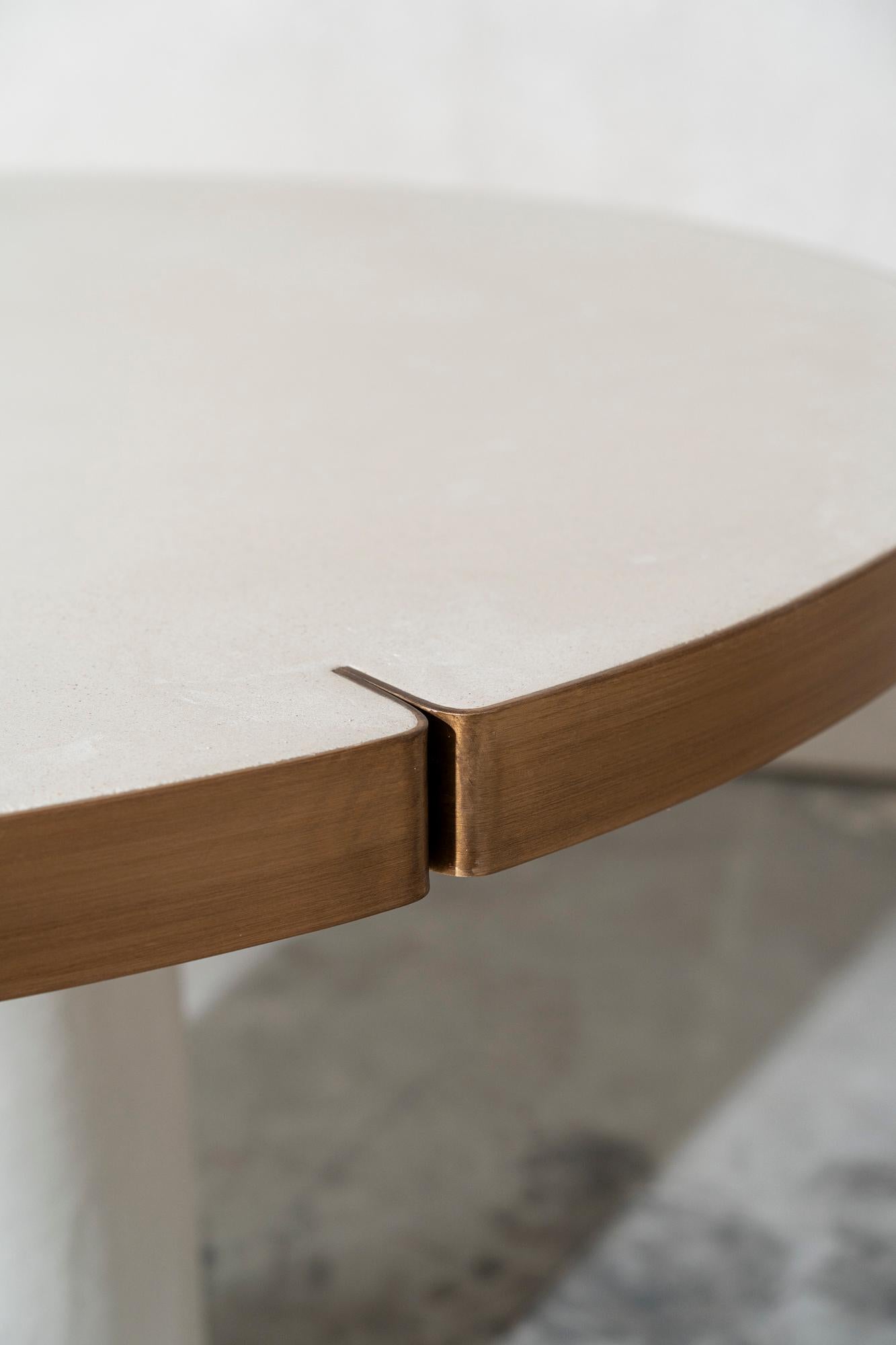 Belgian Round Mortex Table with Brass RIng and Signature Detail For Sale