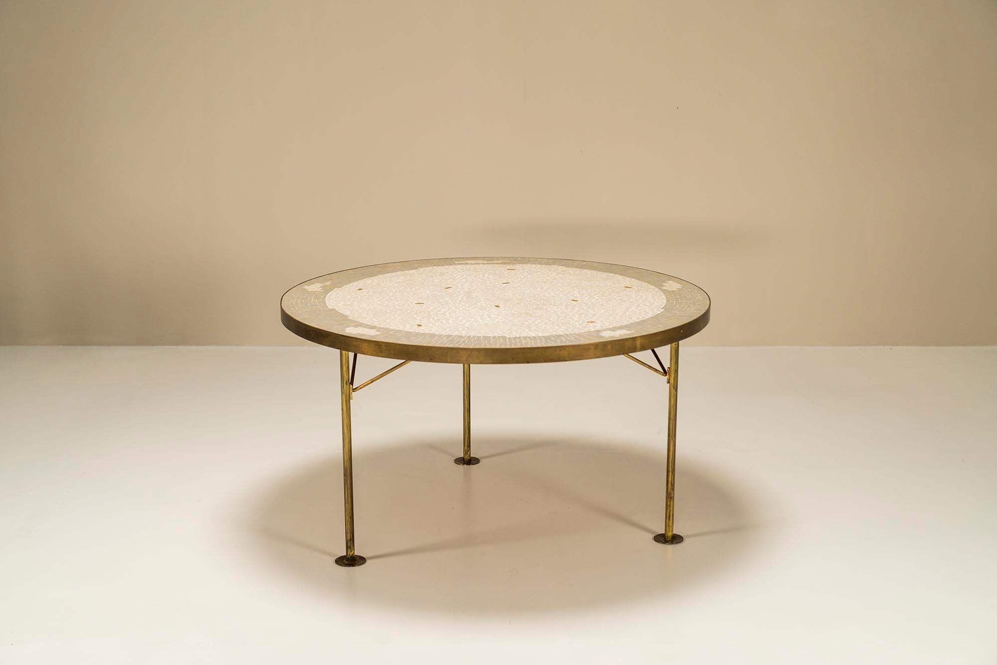 Mid-Century Modern Table basse ronde en mosaïque par Berthold Müller-Oerlinghausen, Allemagne, vers 1960 en vente