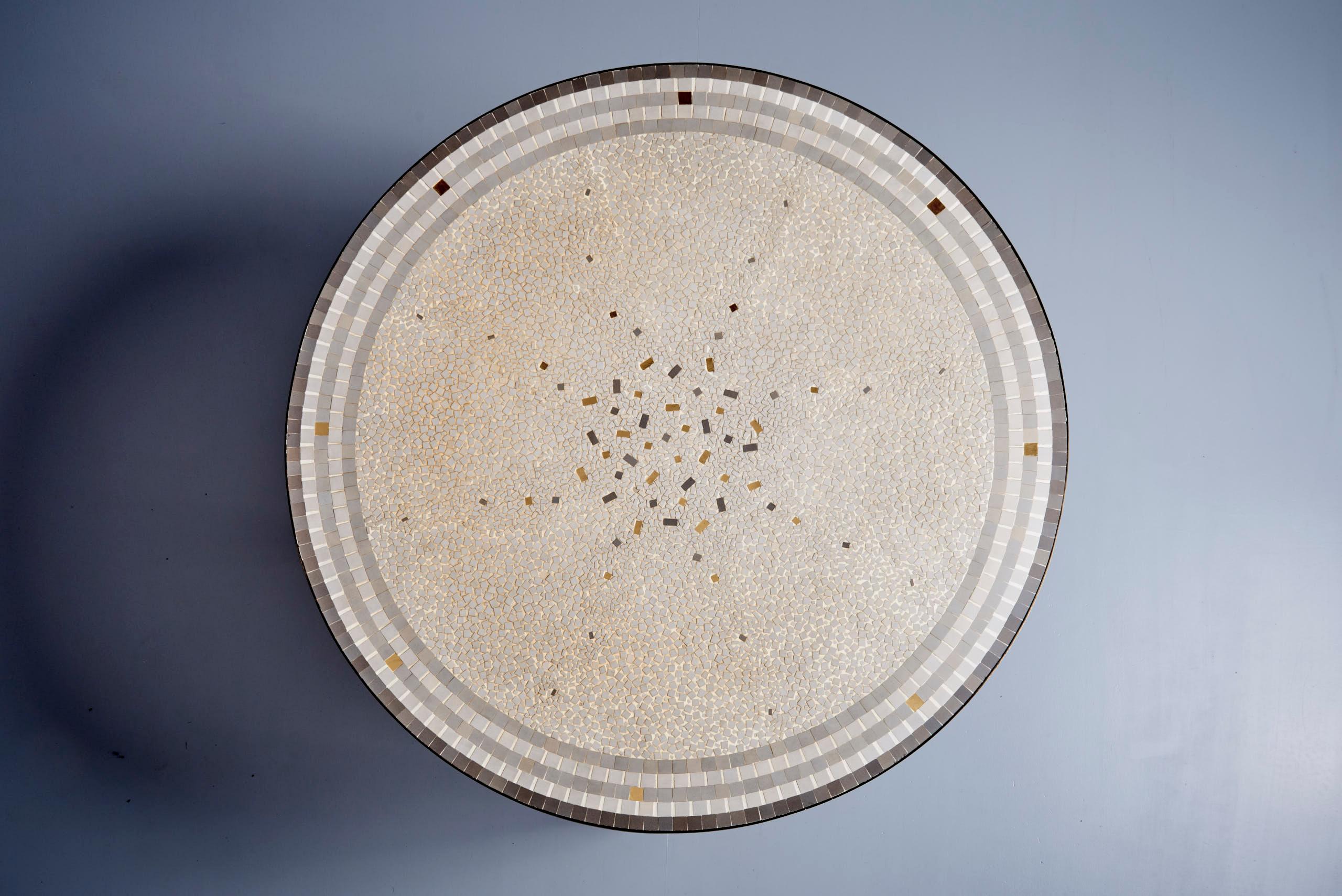 Mid-Century Modern Round Mosaic Coffee Table by Berthold Müller with brass rim For Sale