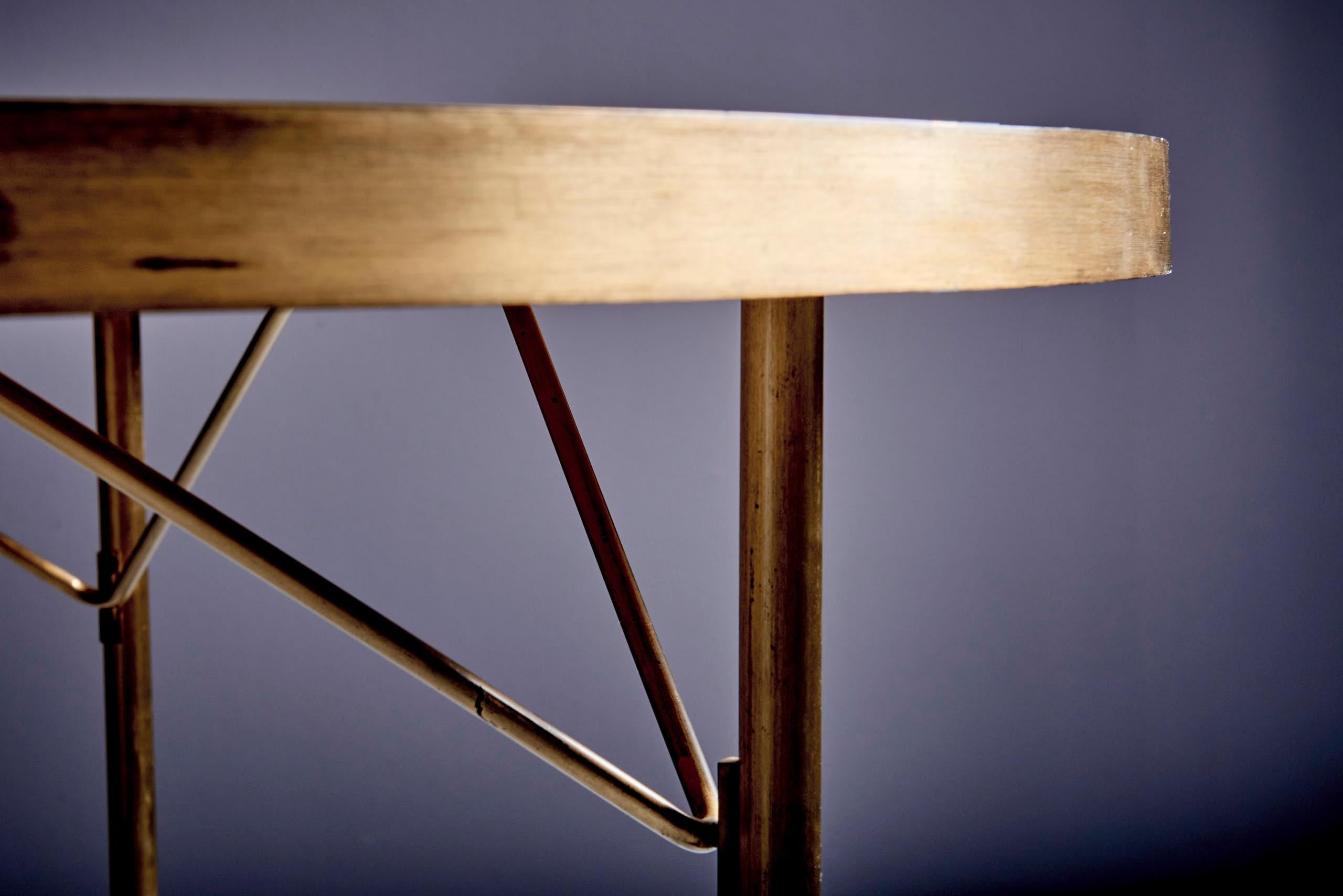 German Round Mosaic Coffee Table by Berthold Müller with brass rim For Sale