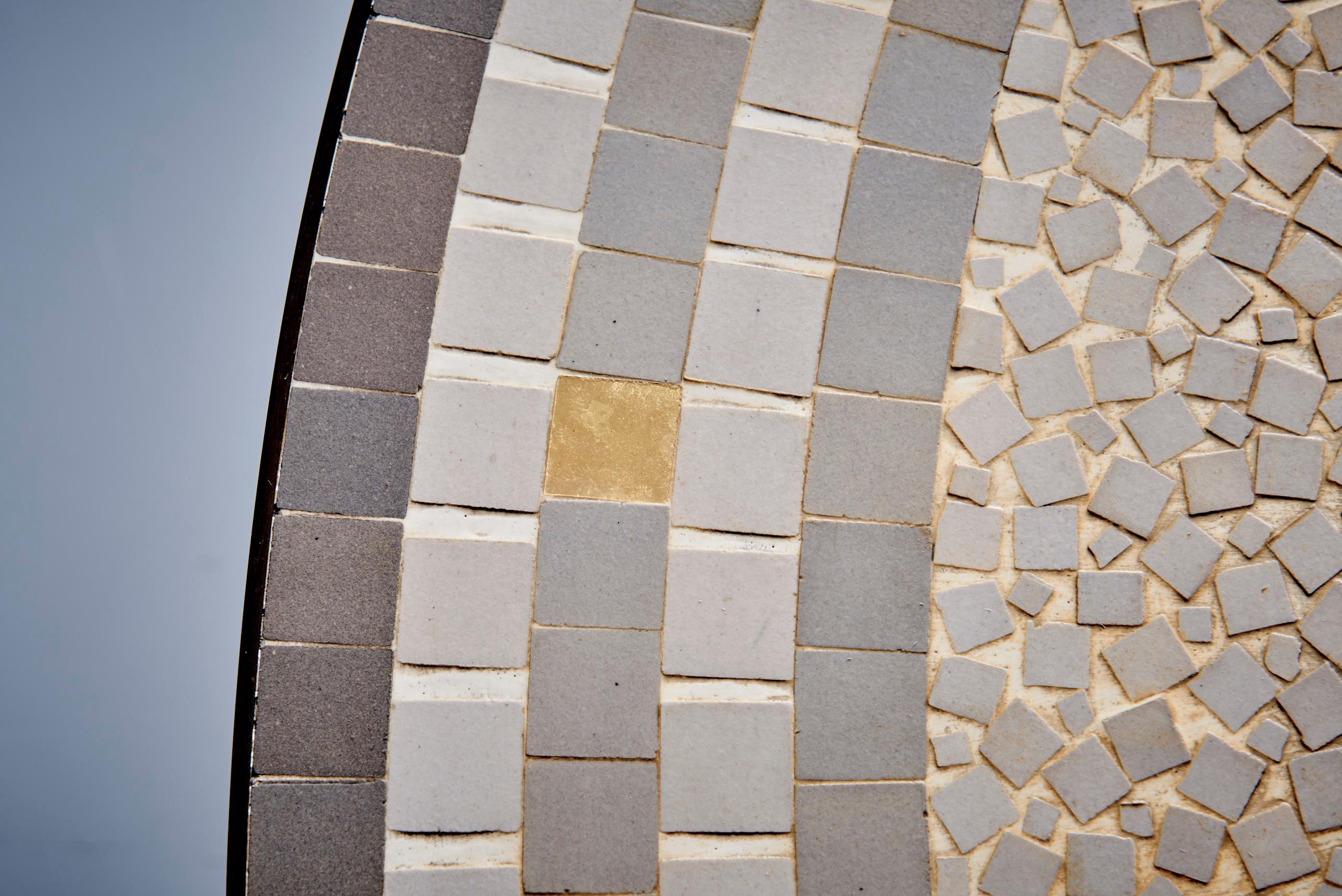 Mid-20th Century Round Mosaic Coffee Table by Berthold Müller with brass rim For Sale