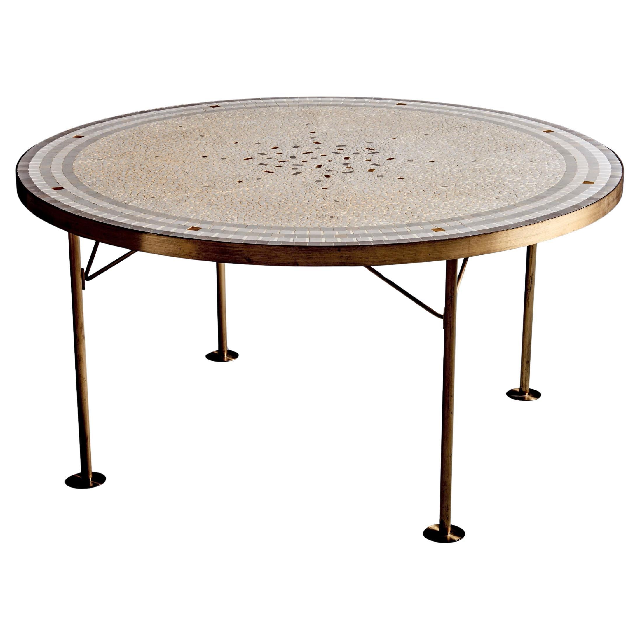 Round Mosaic Coffee Table by Berthold Müller with brass rim