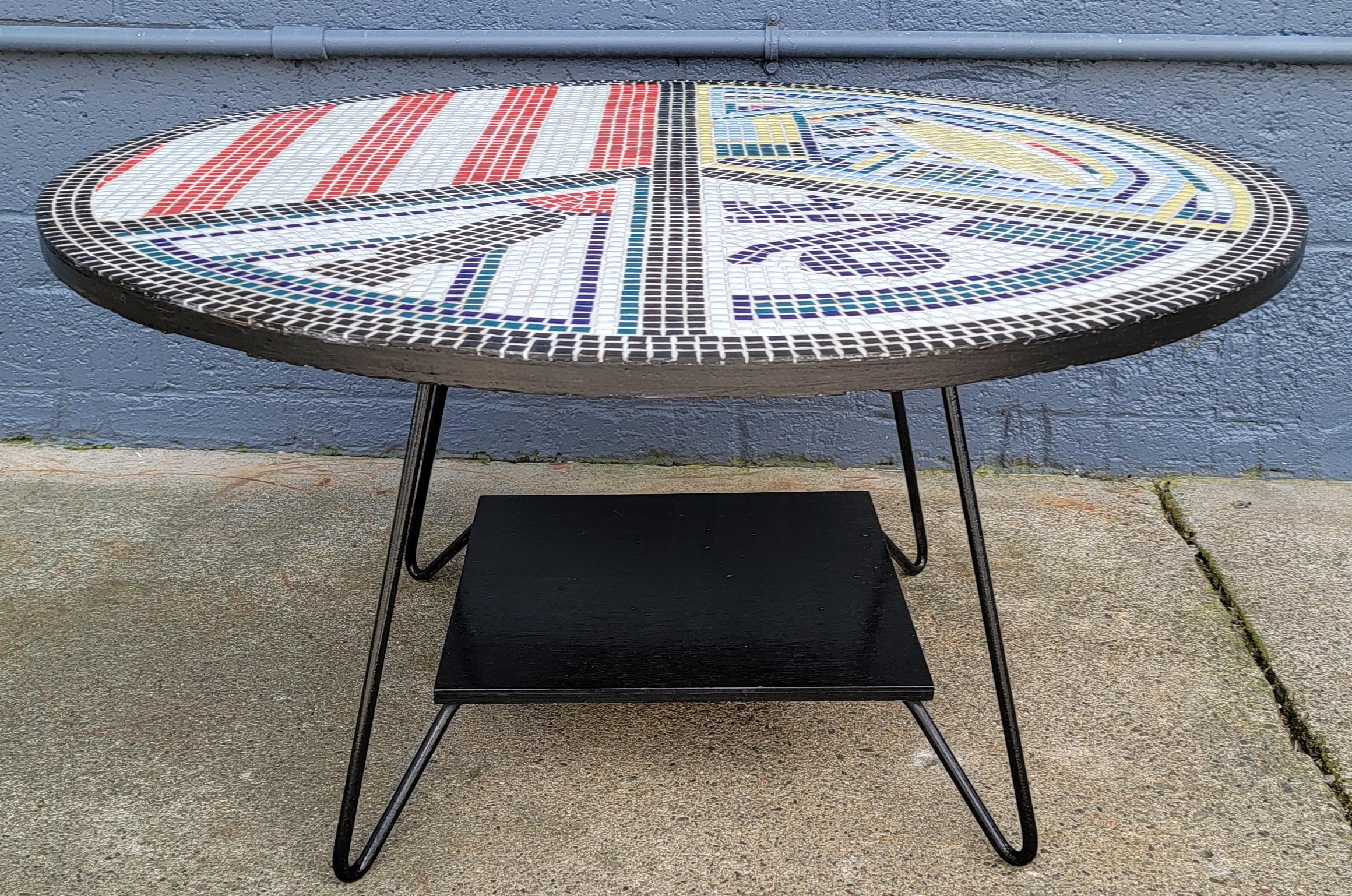 Mid-Century Modern Round Mosaic Tile Coffee Table Lazy Susan