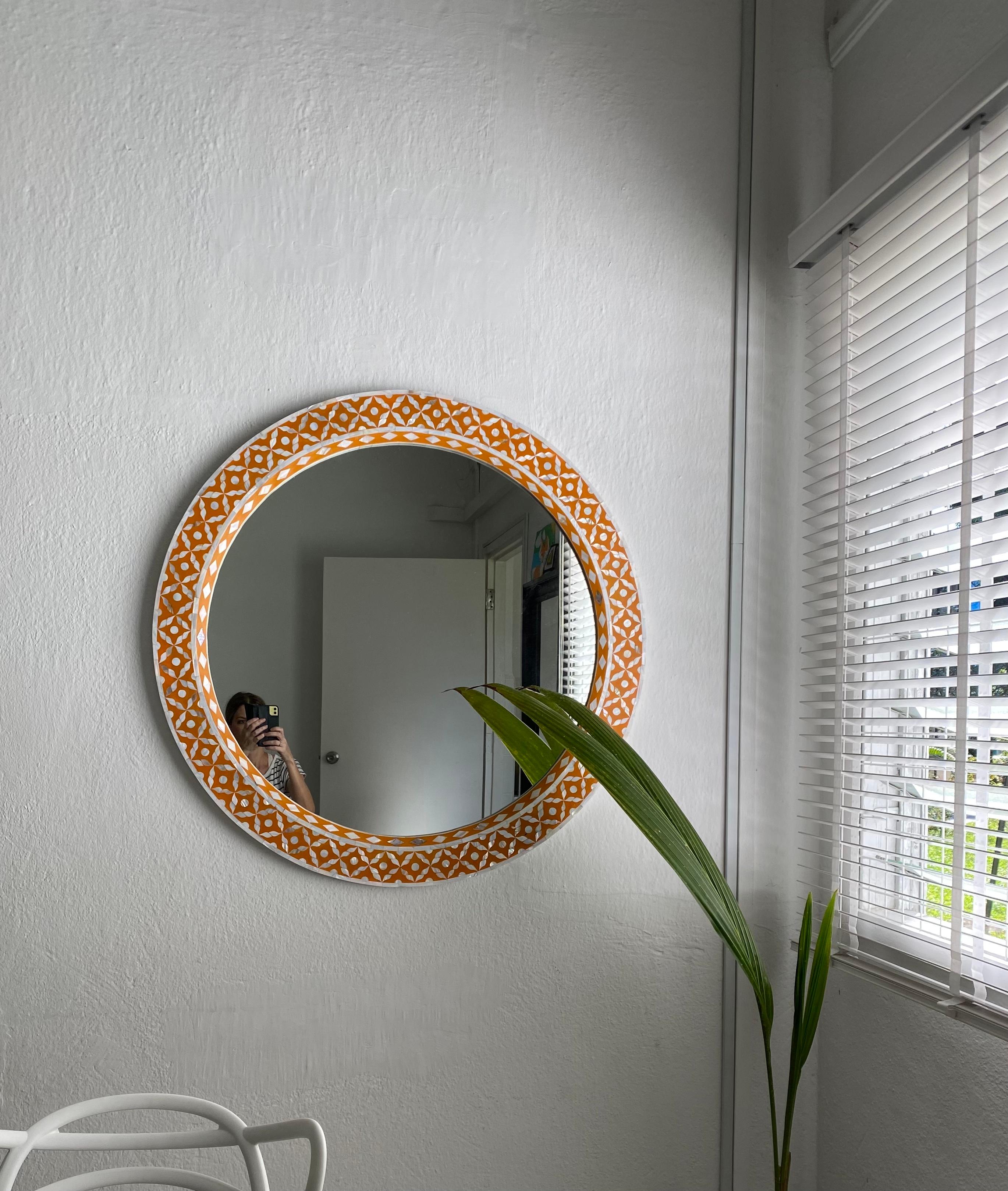 mother of pearl mirror round
