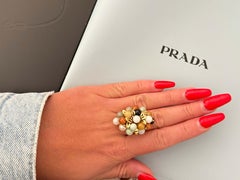 Round Multi Colored Jade Ring 14K Yellow Gold