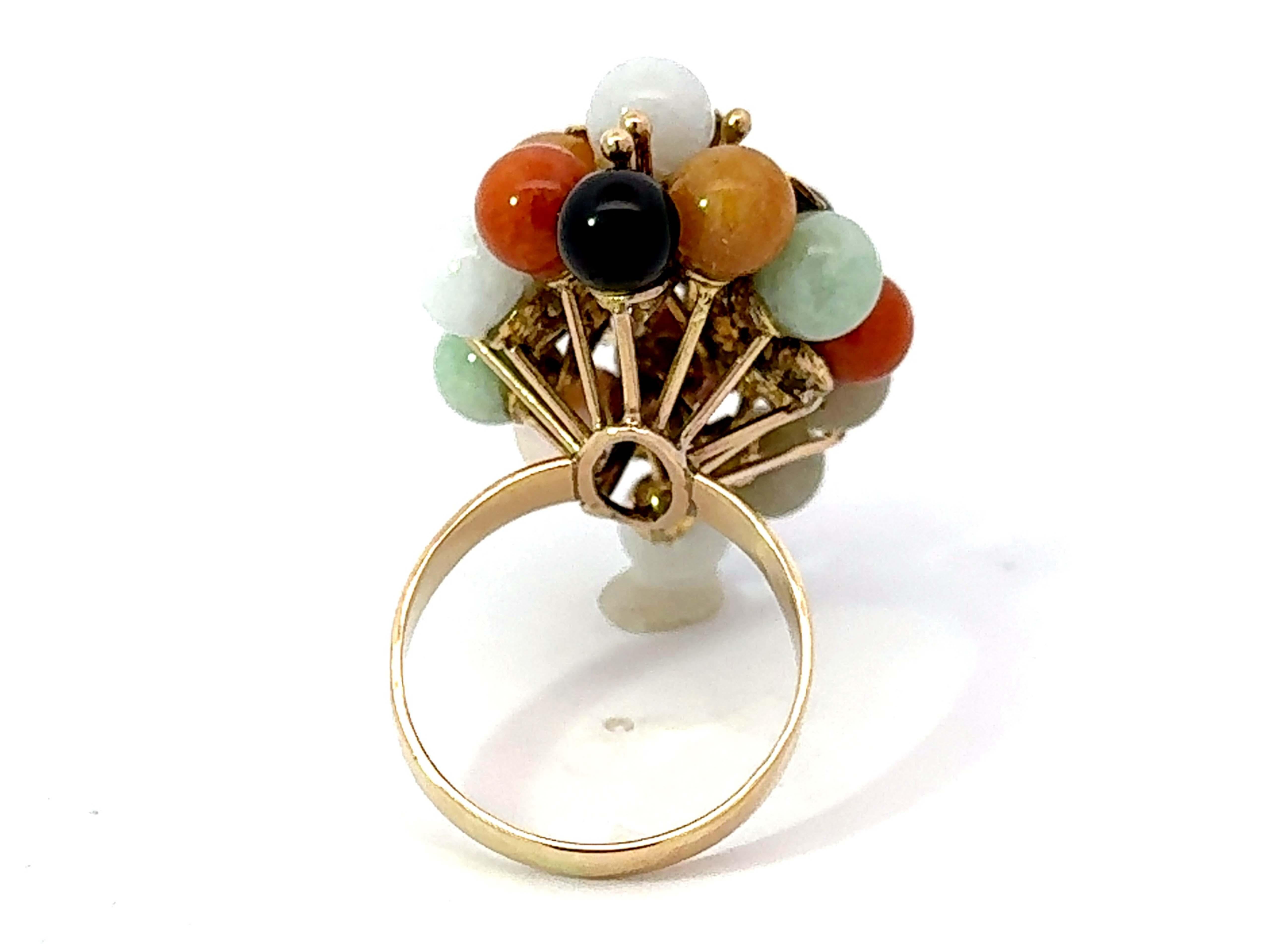 Round Multi Colored Jade Ring 14K Yellow Gold For Sale 1