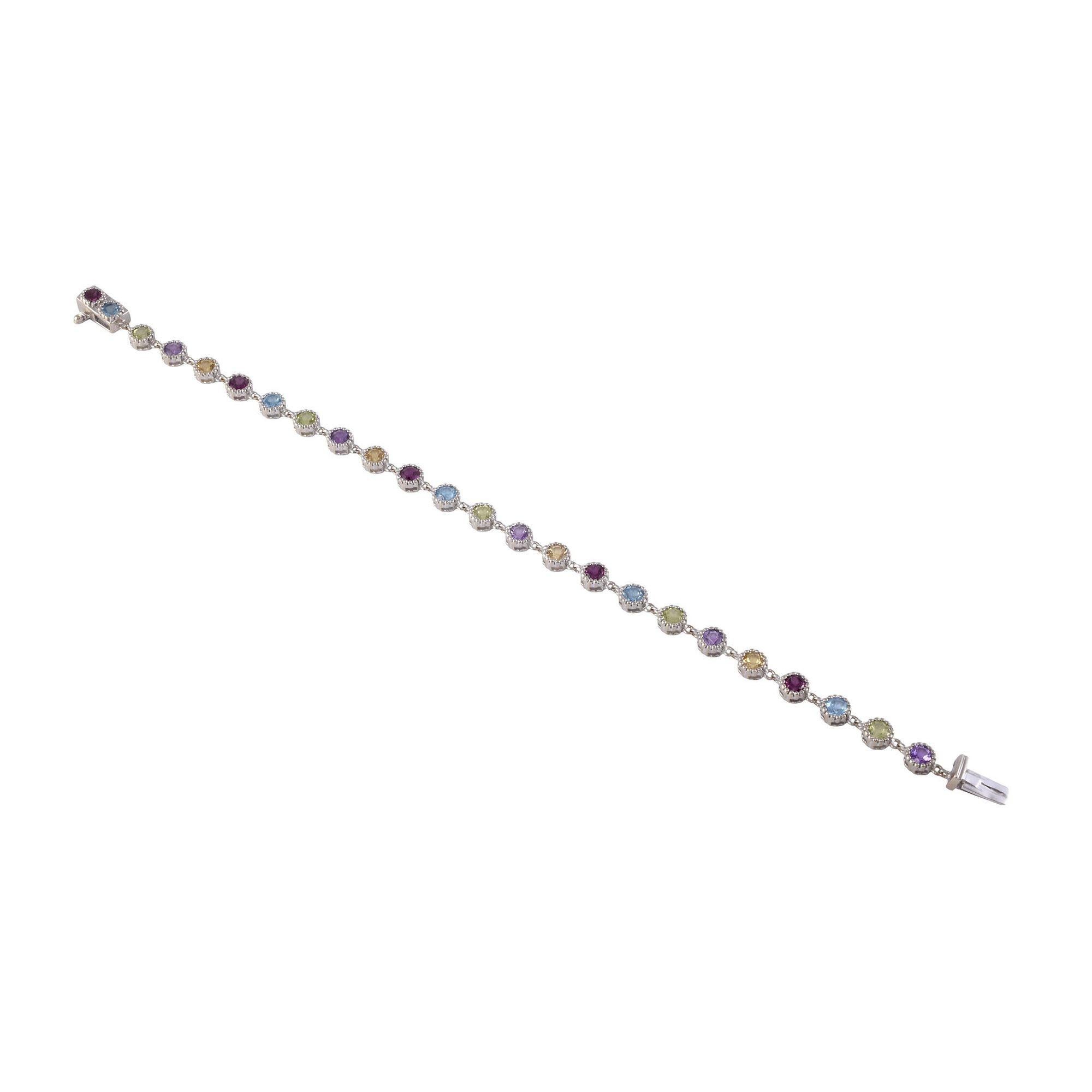 Round Cut Round Multi Gemstone Link Bracelet For Sale
