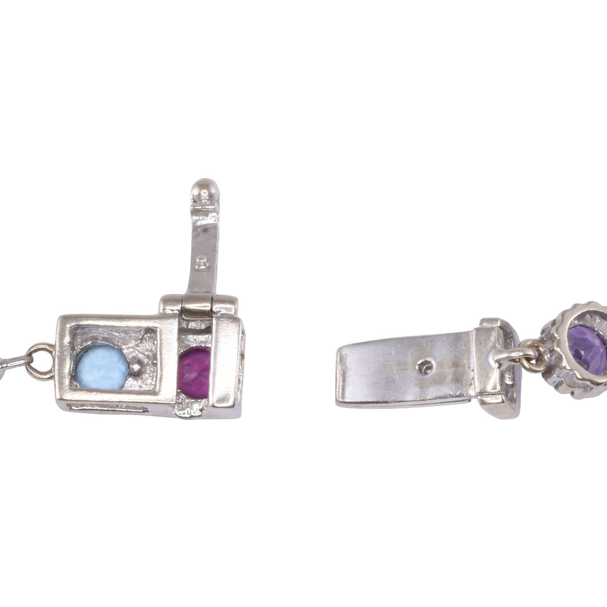 Women's Round Multi Gemstone Link Bracelet For Sale
