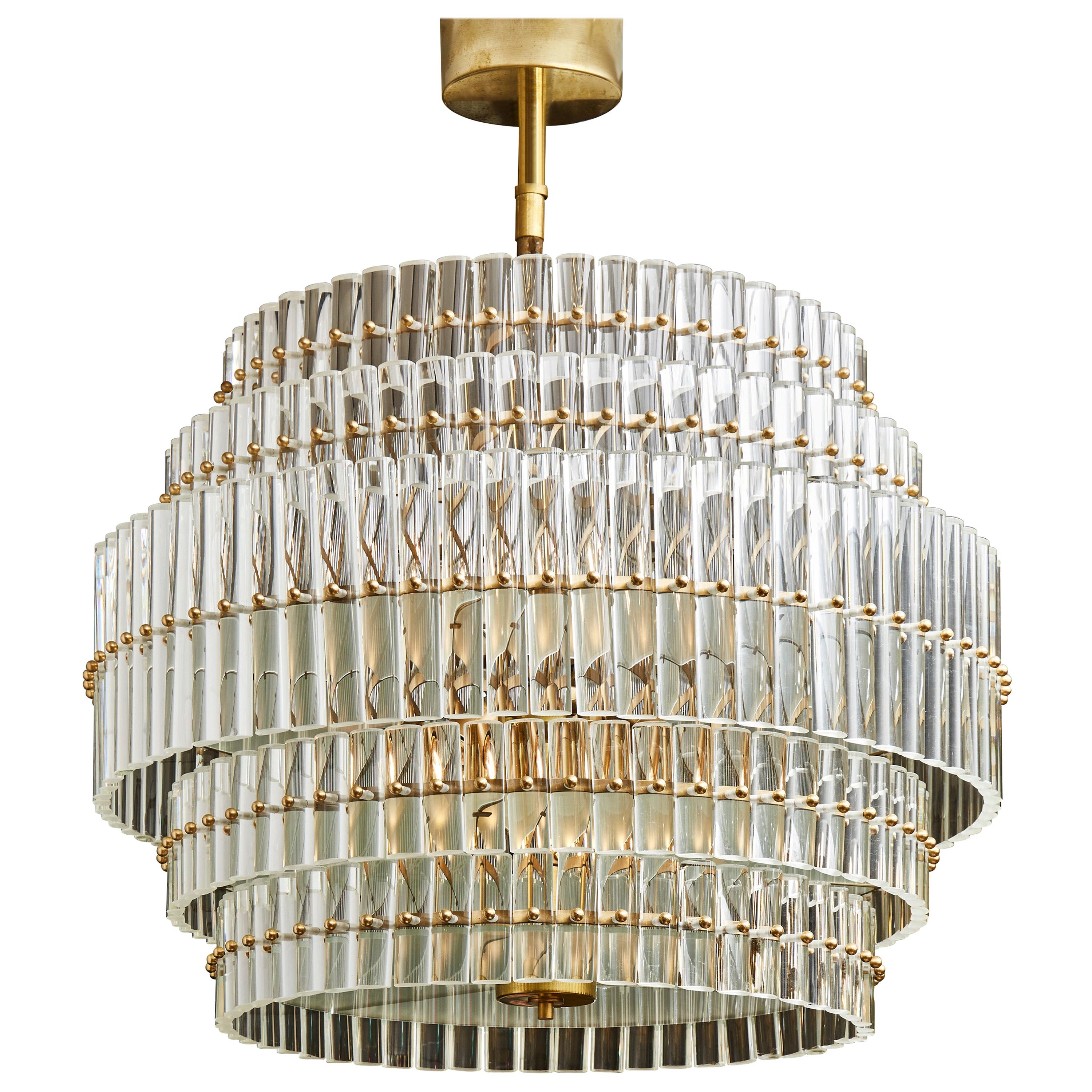 Round Multi Layers Glass Chandelier For Sale
