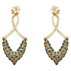 Round Multicolor Diamond Brilliant White Diamond Dangle Earrings 14K Yellow Gold