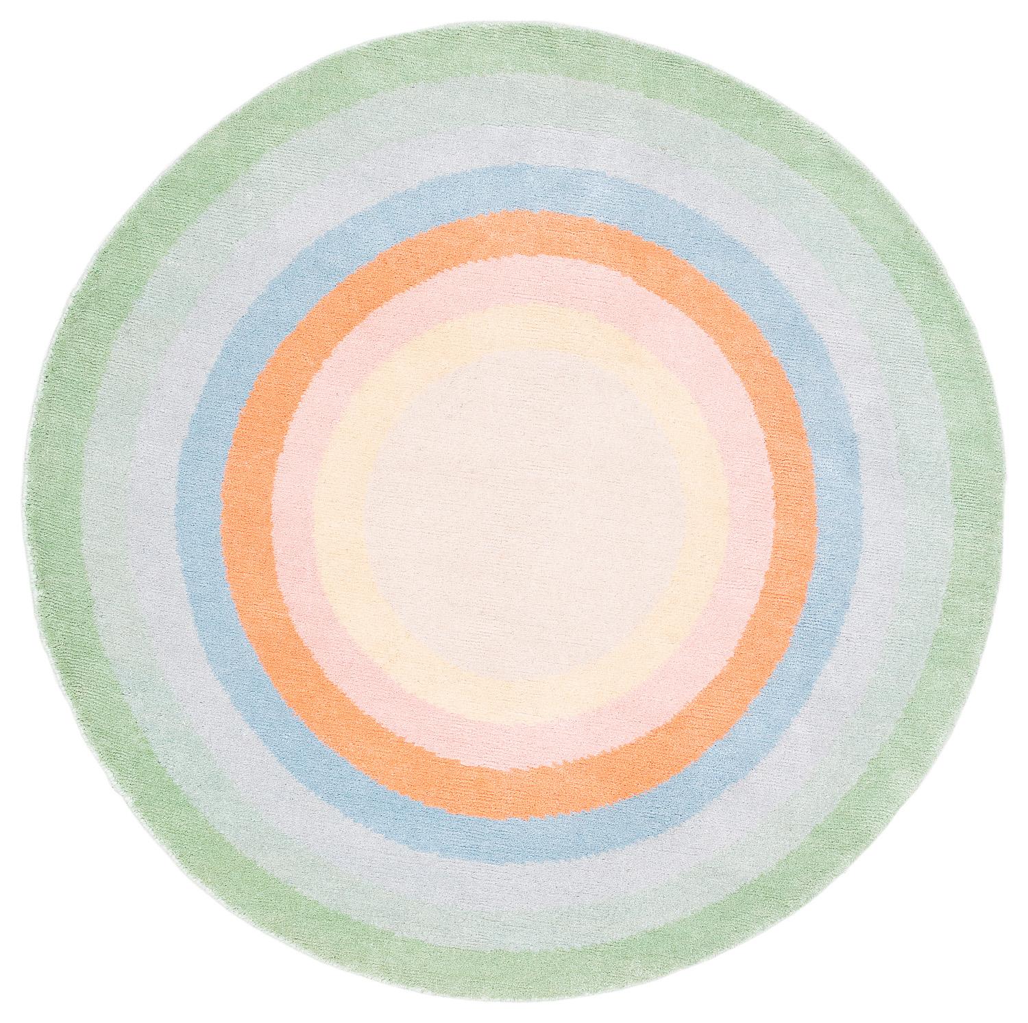 Round Multicolor Pastel Silk Wool Accessory Rug Frieda Bullseye by Joseph Carini 3