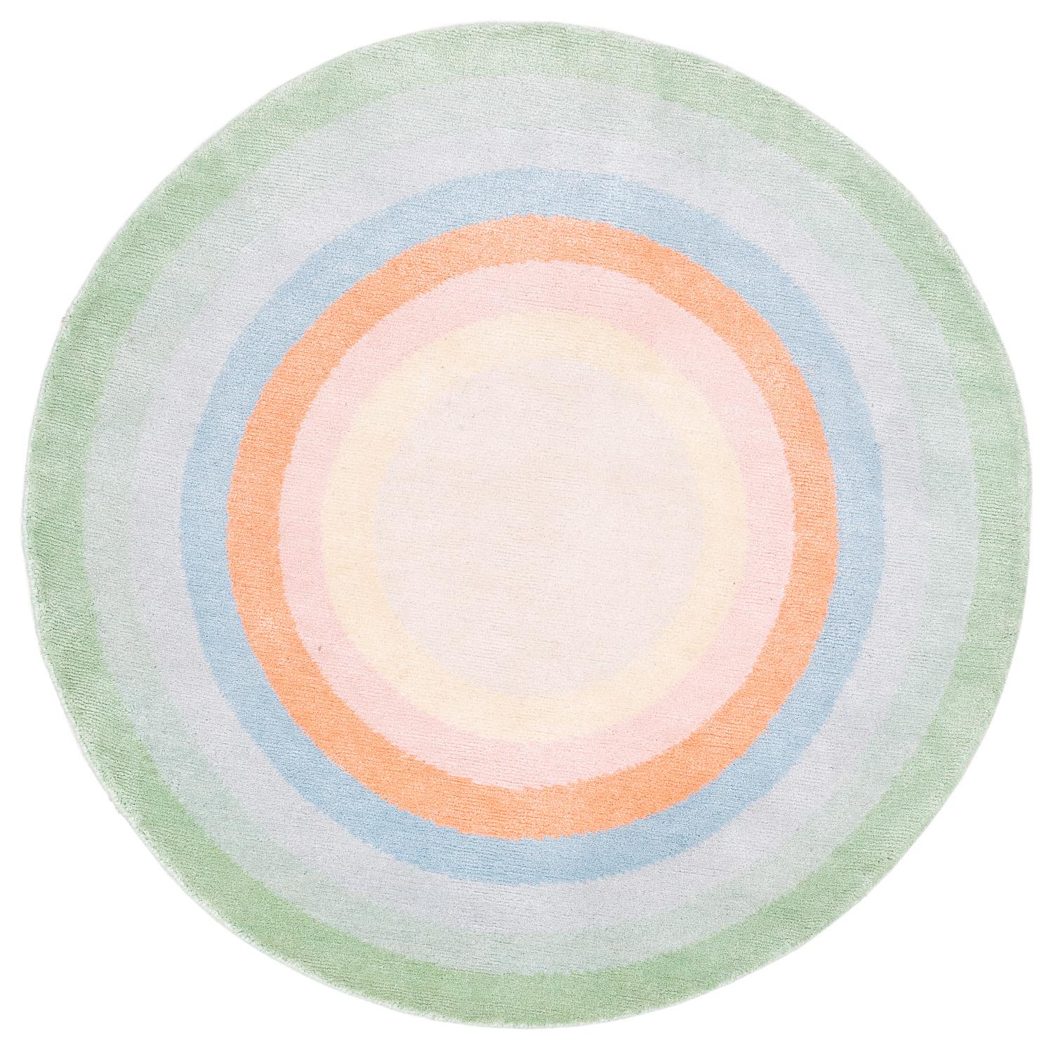 Round Multicolor Pastel Silk Wool Accessory Rug Frieda Bullseye by Joseph Carini 4