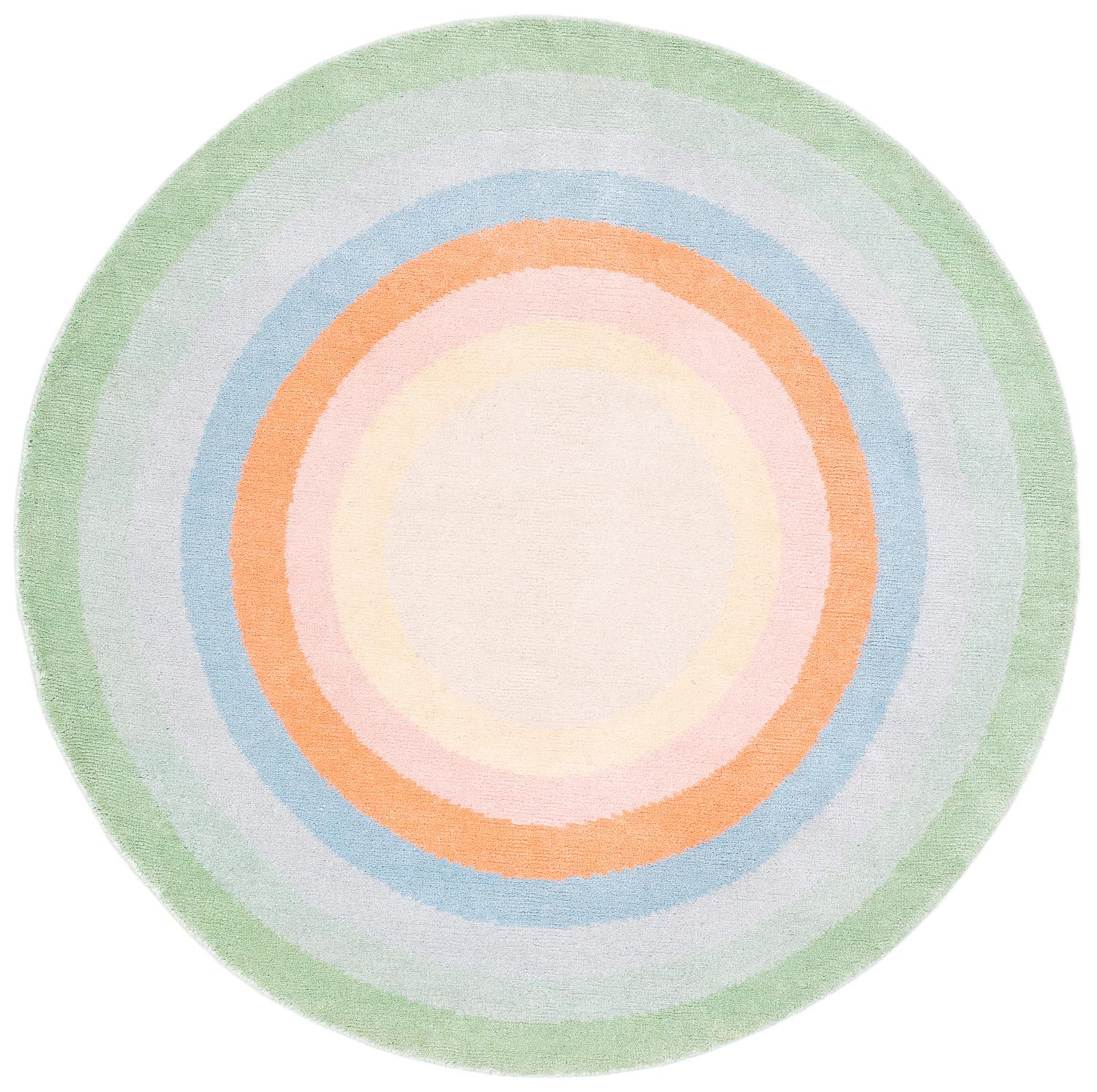 Round Multicolor Pastel Silk Wool Accessory Rug Frieda Bullseye by Joseph Carini 5