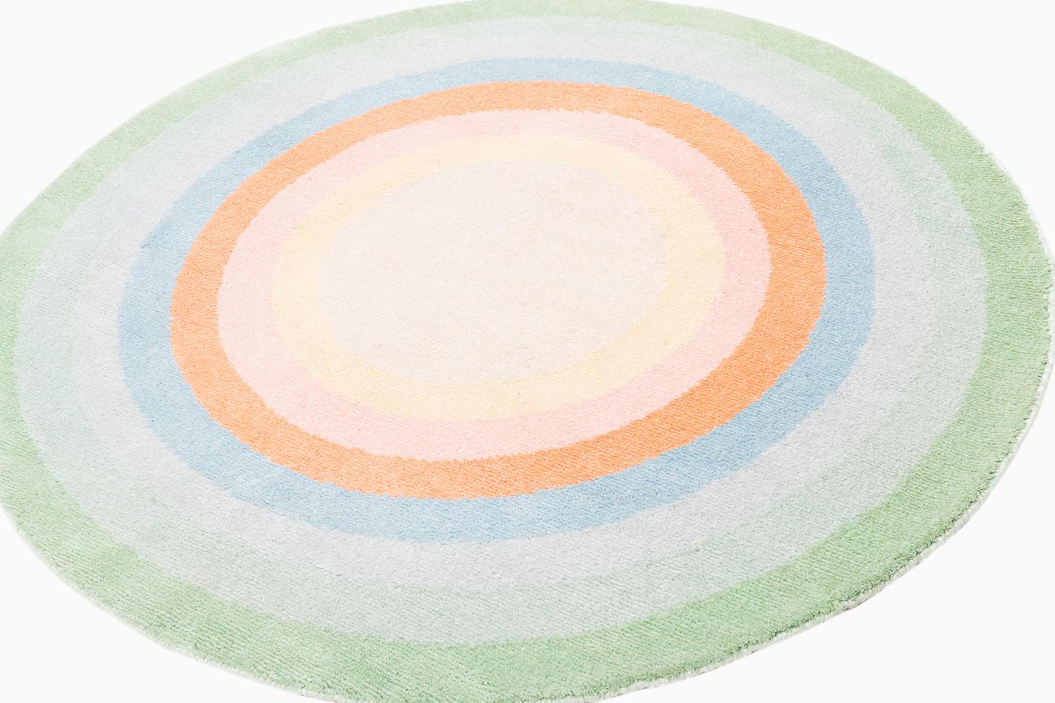 Modern Round Multicolor Pastel Silk Wool Accessory Rug Frieda Bullseye by Joseph Carini