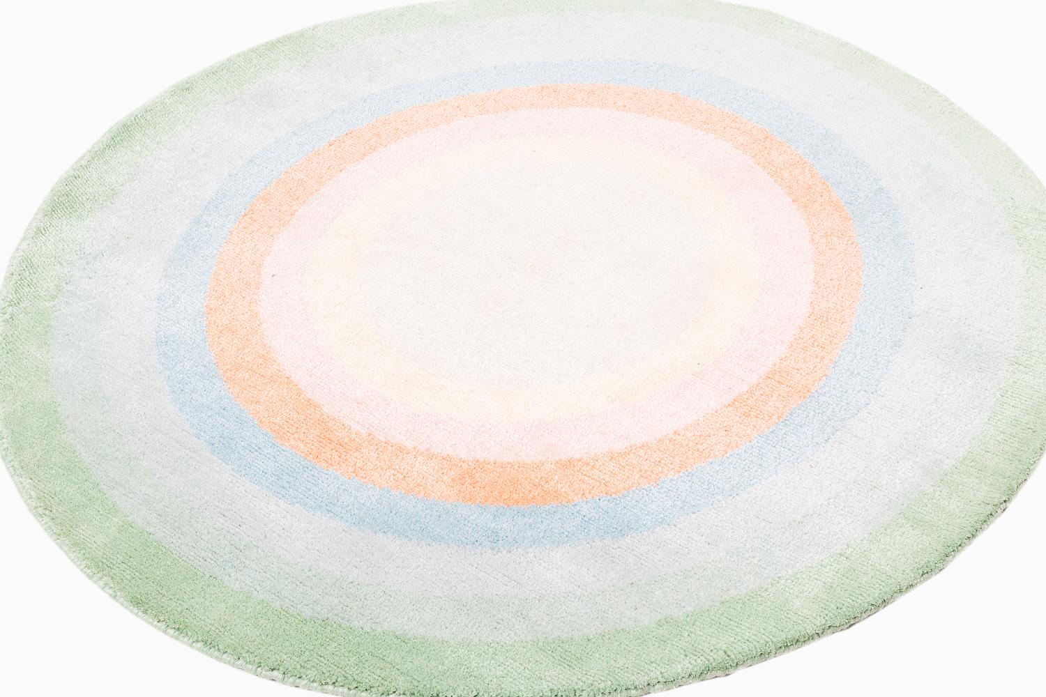 Nepalese Round Multicolor Pastel Silk Wool Accessory Rug Frieda Bullseye by Joseph Carini