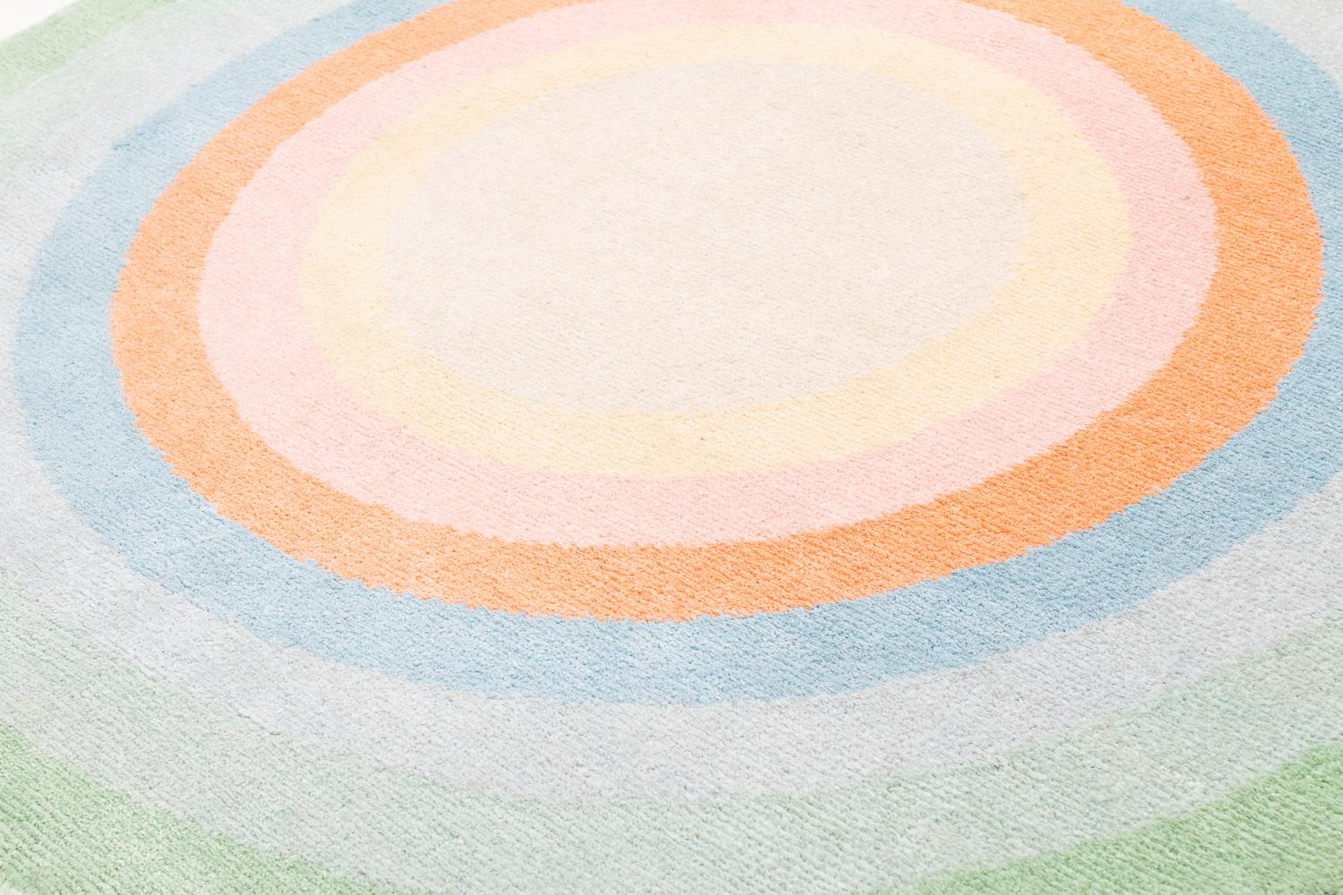 Round Multicolor Pastel Silk Wool Accessory Rug Frieda Bullseye by Joseph Carini In New Condition In New York, NY