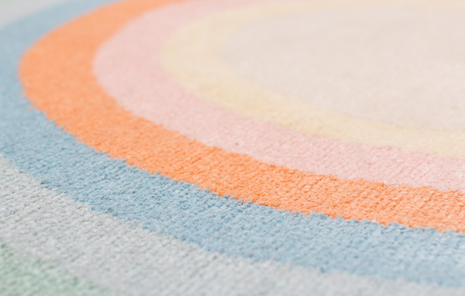 Round Multicolor Pastel Silk Wool Accessory Rug Frieda Bullseye by Joseph Carini 2