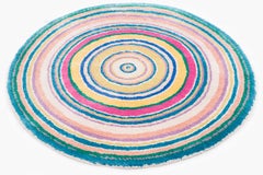 Round Multicolor Rings Silk and Wool Accessory Rug Bullseye by Joseph Carini