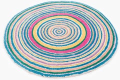 Round Multicolor Rings Silk and Wool Accessory Rug Bullseye by Joseph Carini