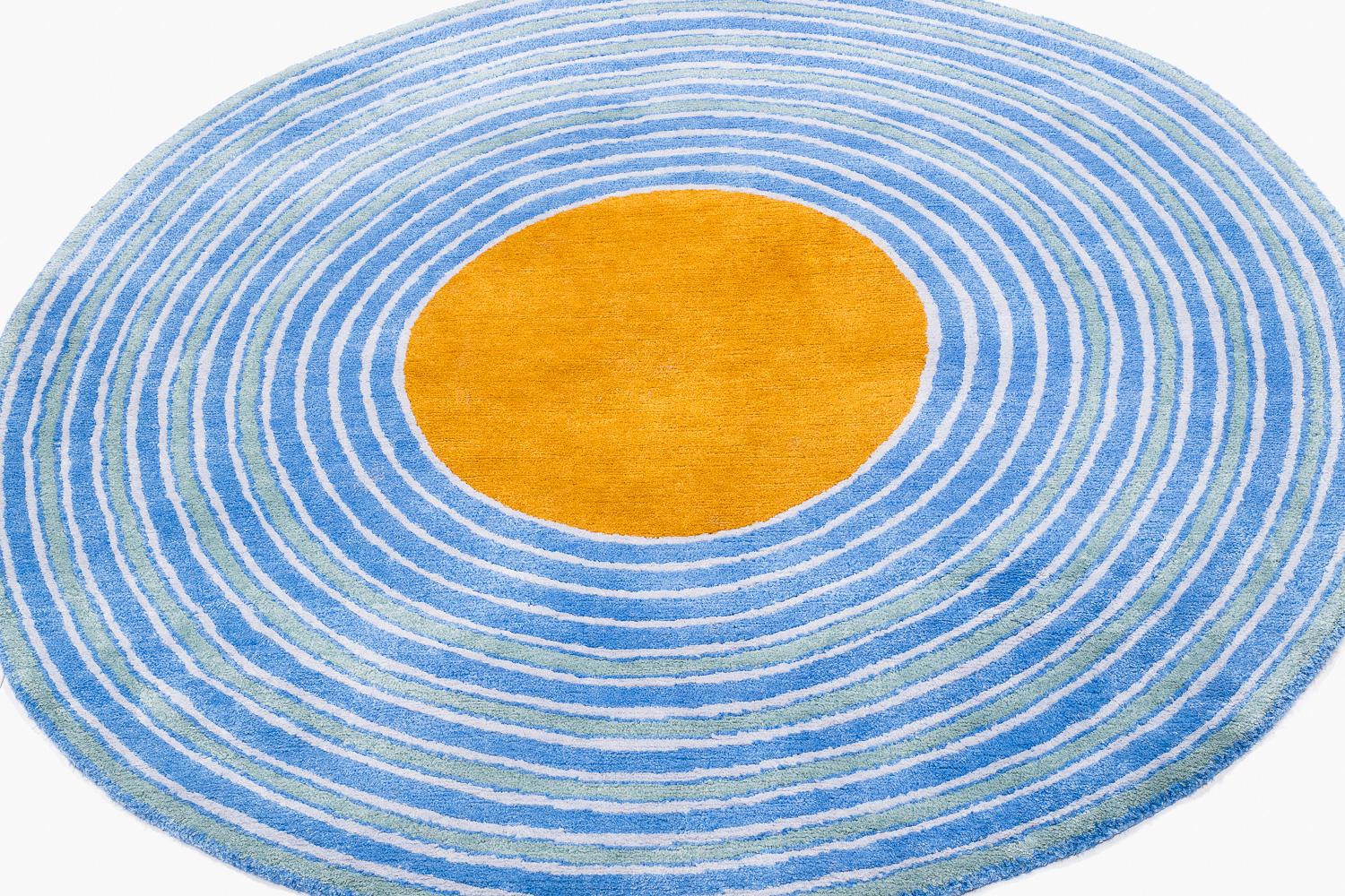 Moderno Tappeto rotondo multicolore ad anelli in seta e lana Bullseye di Joseph Carini in vendita