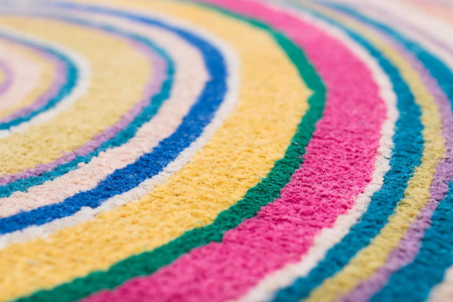 Contemporary Round Multicolor Rings Silk and Wool Accessory Rug Bullseye by Joseph Carini For Sale