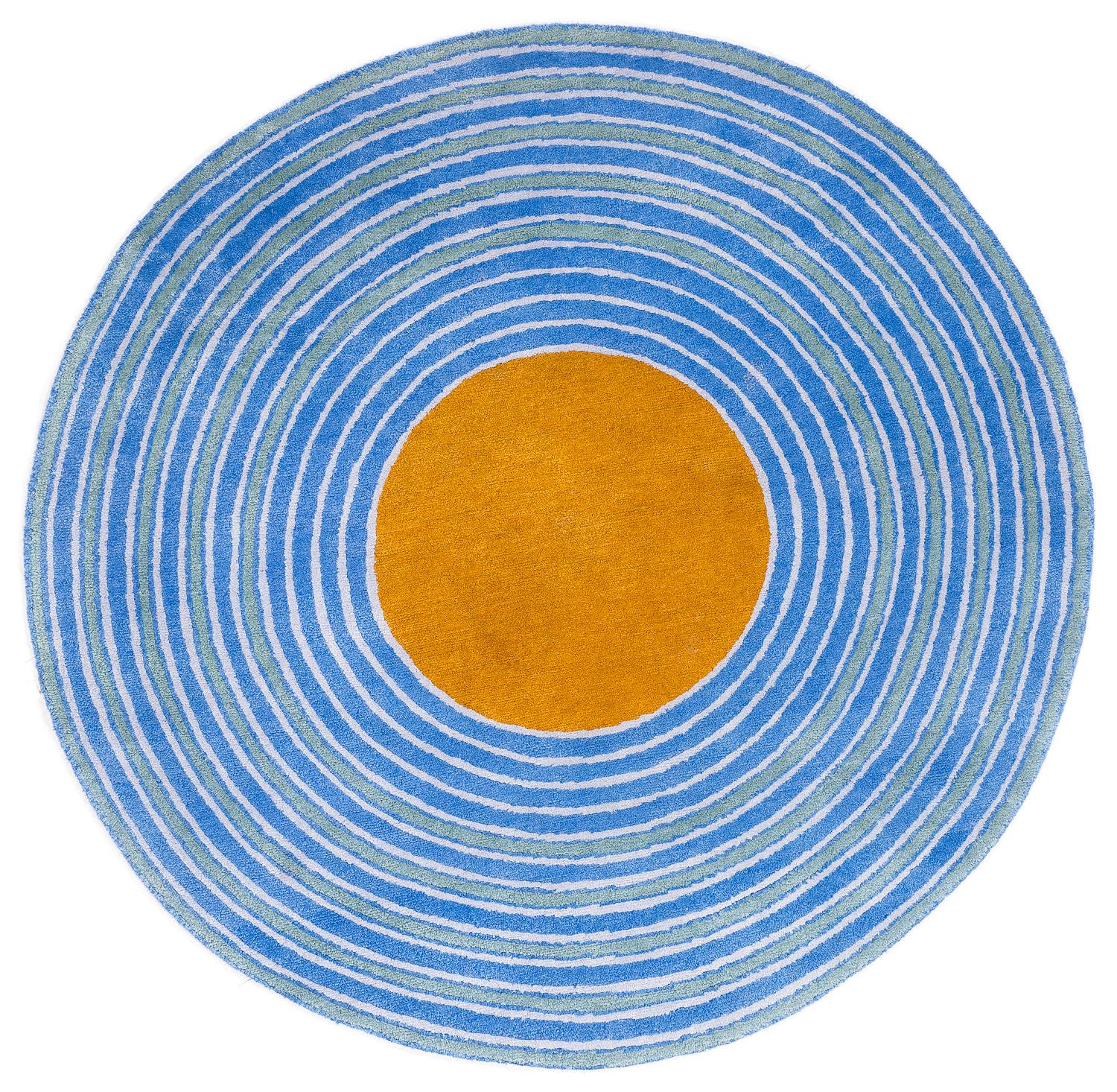 Round Multicolor Rings Silk and Wool Accessory Rug Bullseye by Joseph Carini