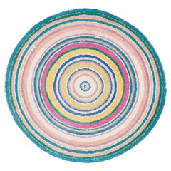 Round Multicolor Rings Silk and Wool Accessory Rug Bullseye by Joseph Carini