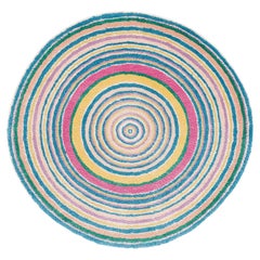 Round Multicolor Rings Silk and Wool Accessory Rug Bullseye by Joseph Carini