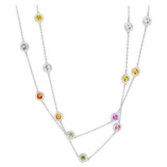 Multicolor Sapphire Station By The Yard Chain Necklace Gold Pink Yellow Orange