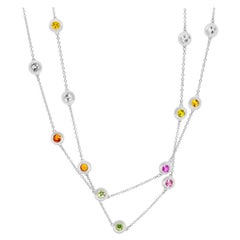 Multicolor Sapphire Station By The Yard Chain Necklace Gold Pink Yellow Orange