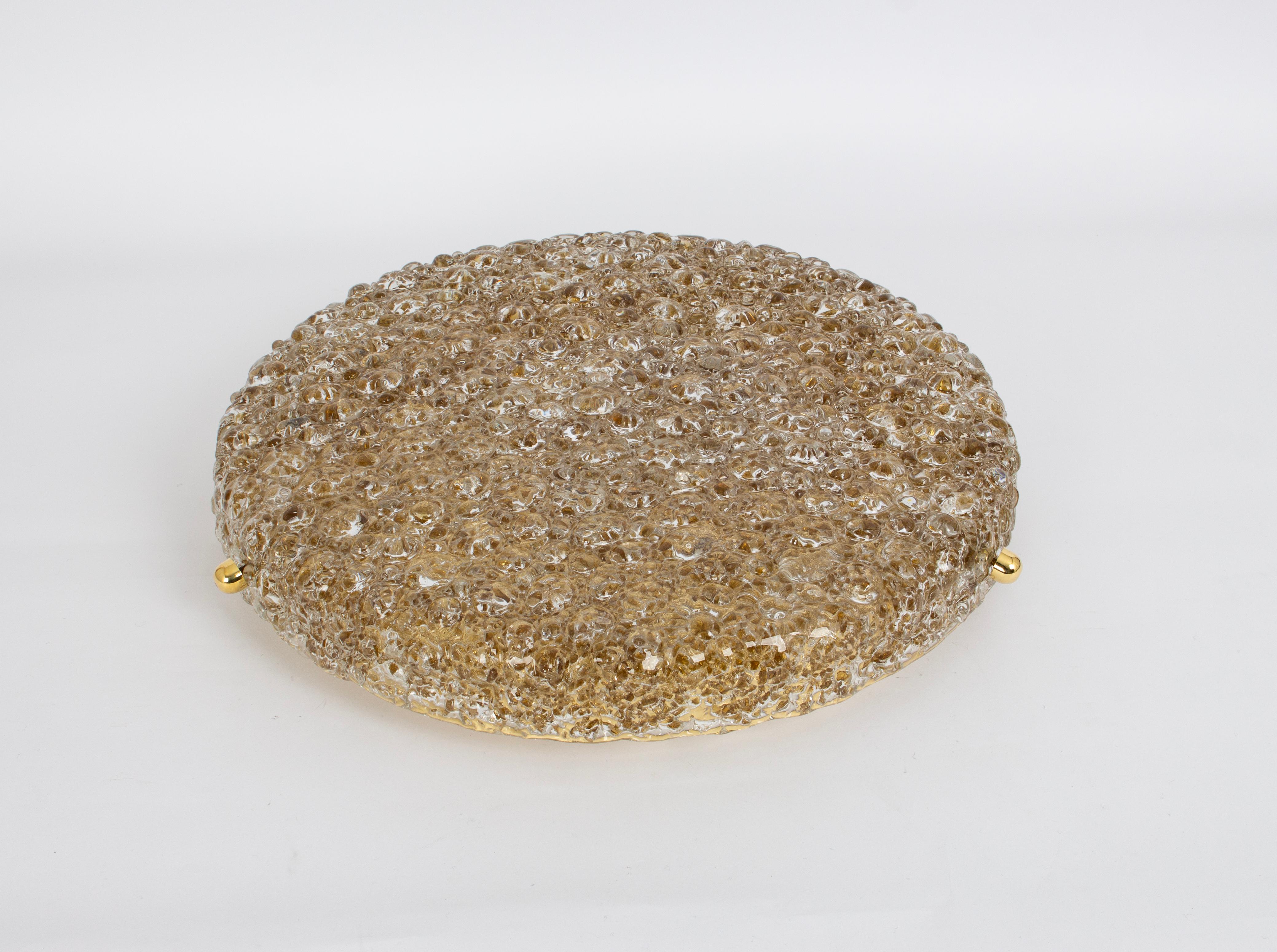 Round Murano Amber Bubble Flushmount light by Hillebrand, Germany, 1970 In Good Condition For Sale In Aachen, NRW