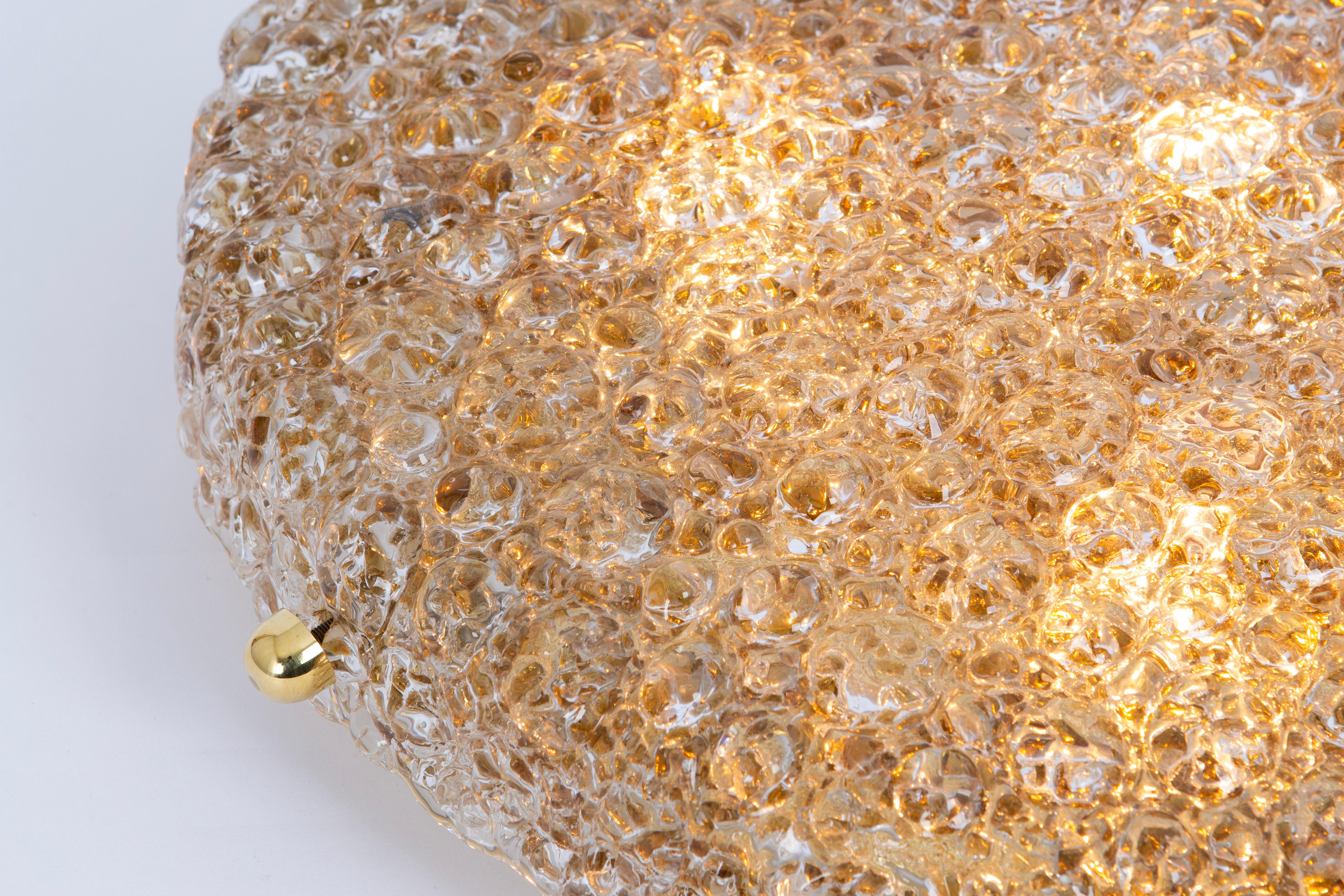 Brass Round Murano Amber Bubble Flushmount light by Hillebrand, Germany, 1970 For Sale