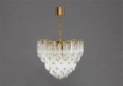 Round Murano Camer Glass Chandelier, Italian, 1970