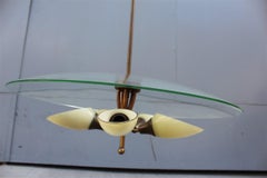 Round Murano Glass Curved Chandelier Midcentury Italian Design Yellow Brass