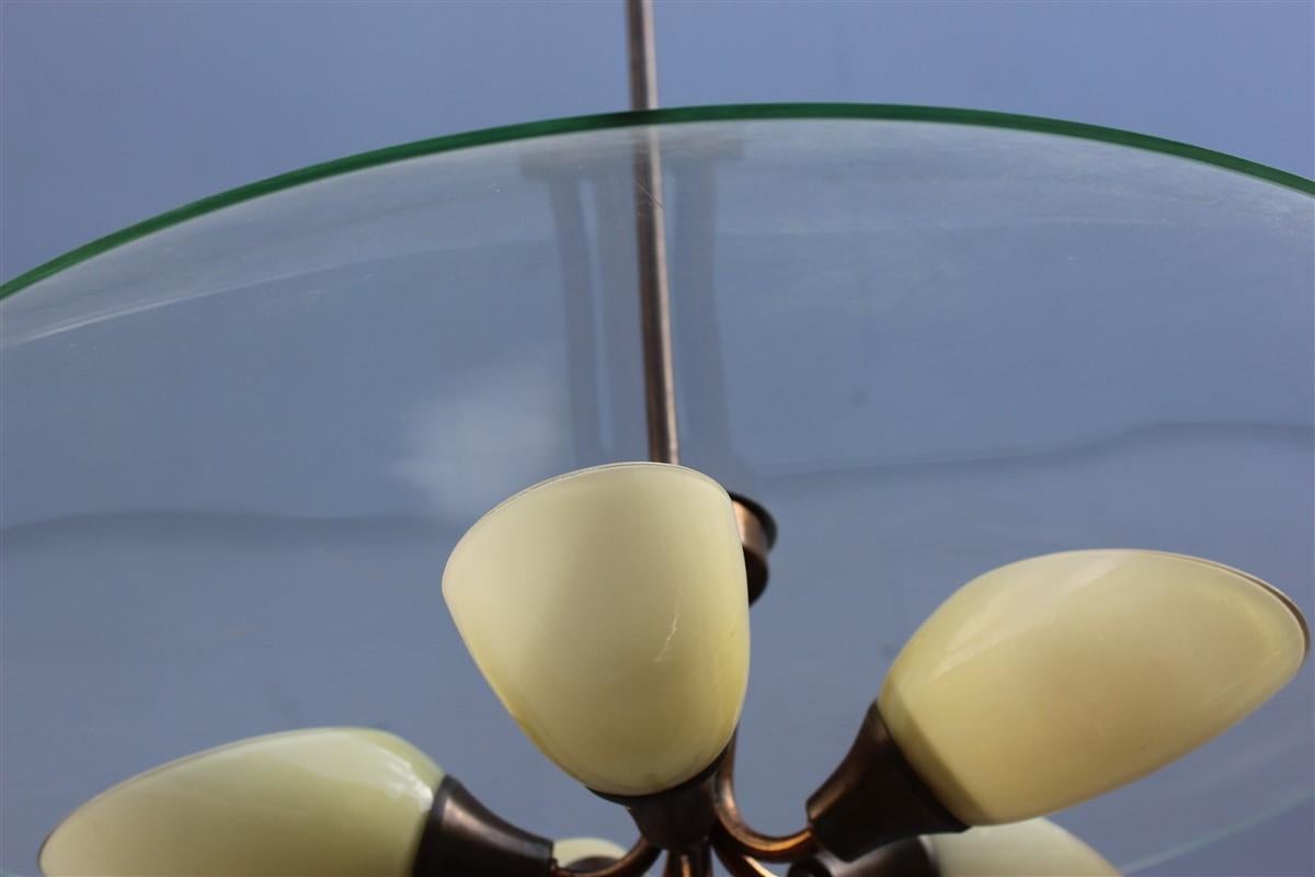 Mid-Century Modern Round Murano Glass Curved Chandelier Midcentury Italian Design Yellow Brass For Sale