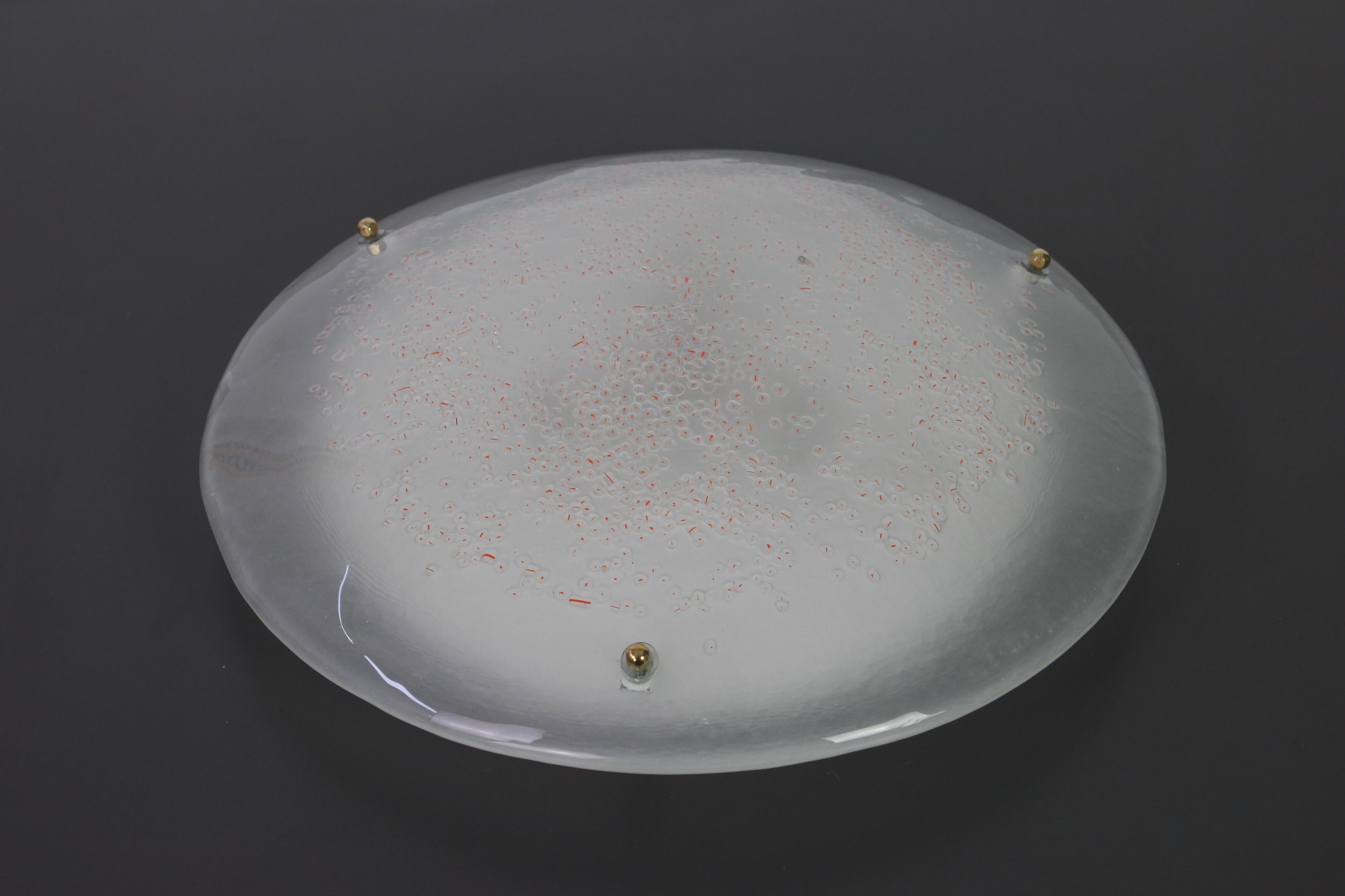 Mid-Century Modern Round Murano Glass Flushmount by Hillebrand, Germany, 1970s For Sale
