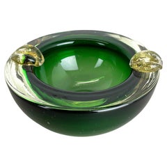 Round Murano Glass "Green-Gold" Bowl Element Shell Ashtray Murano, Italy, 1970s