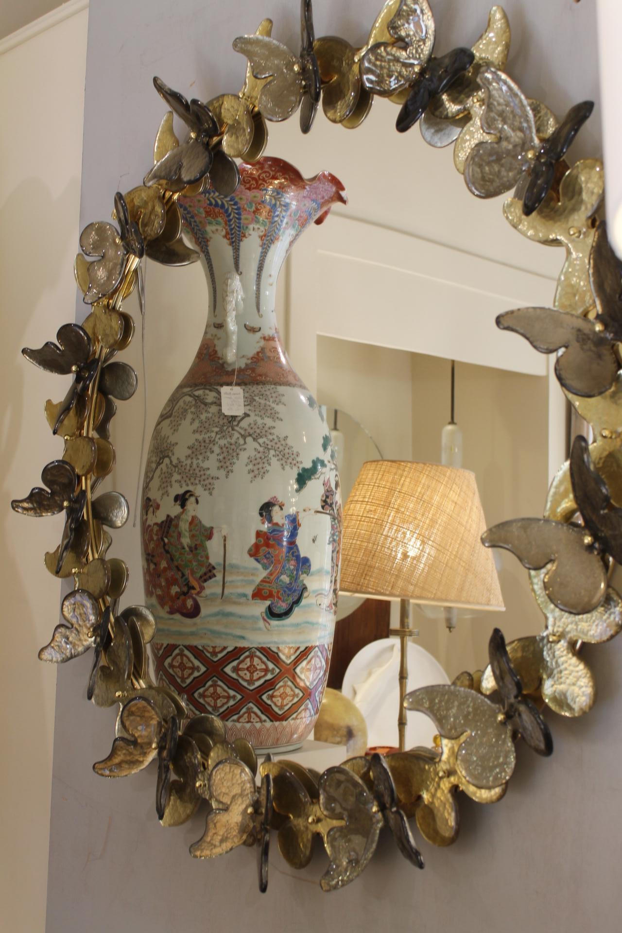 Round Murano mirror (Venice), golden butterflies For Sale 2